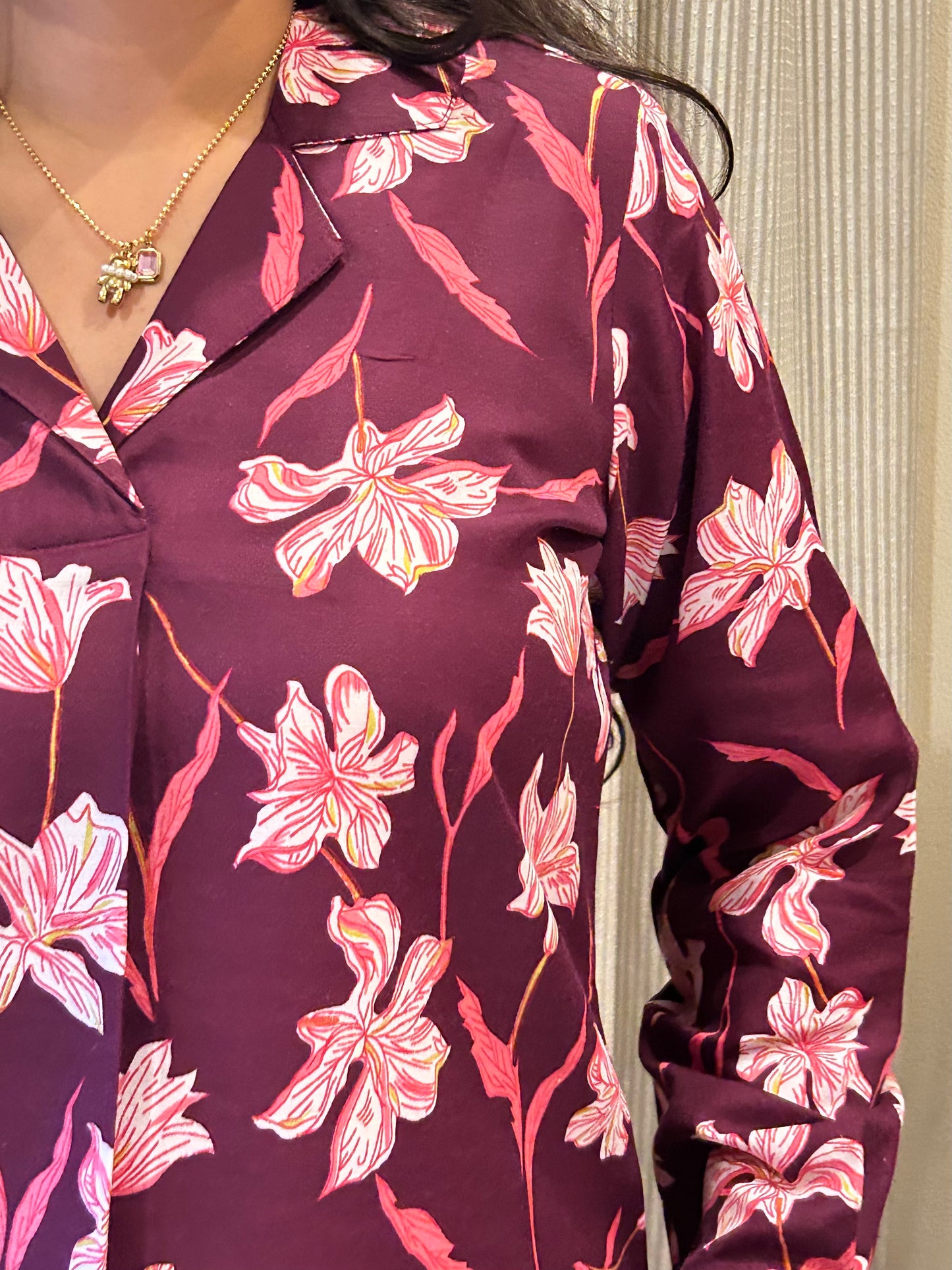 Bagh: Maroon lily Full sleeve collar