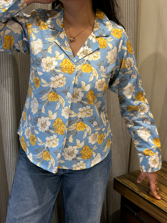 Bagh: Sky phool Full sleeve collar