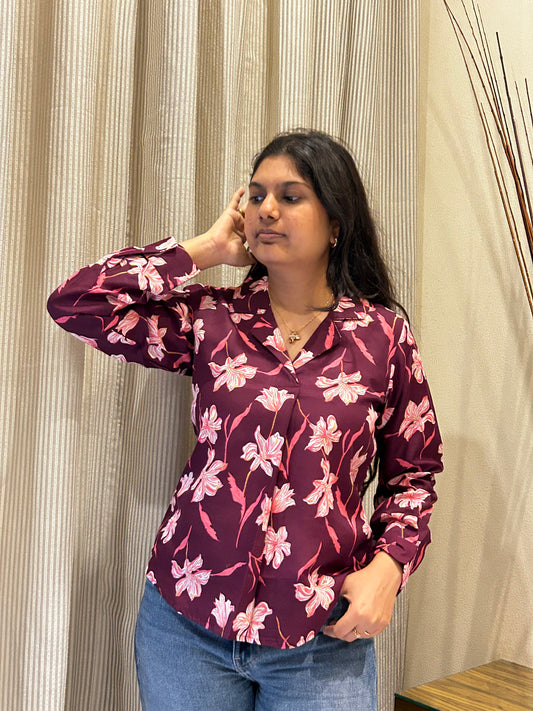 Bagh: Maroon lily Full sleeve collar