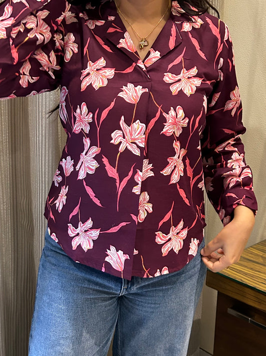 Bagh: Maroon lily Full sleeve collar